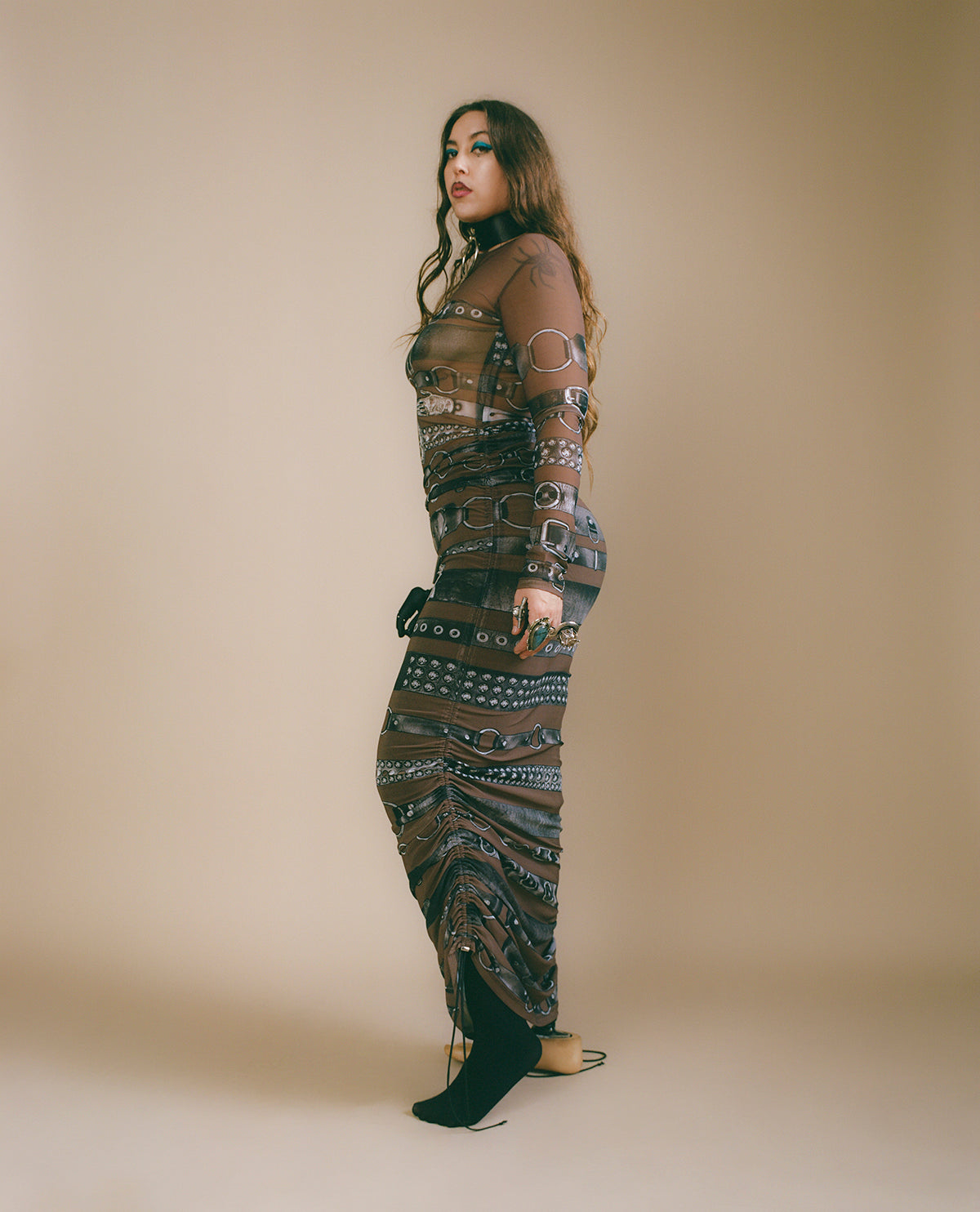 Mesh Belt Dress - Brown