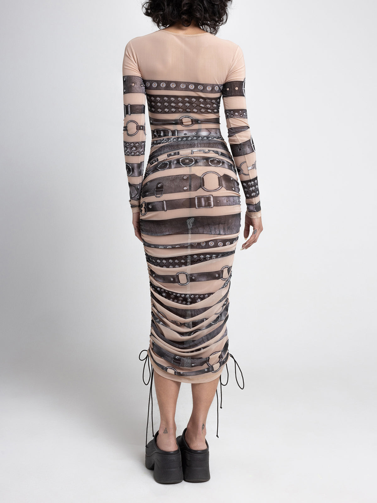 Mesh Belt Dress - Beige