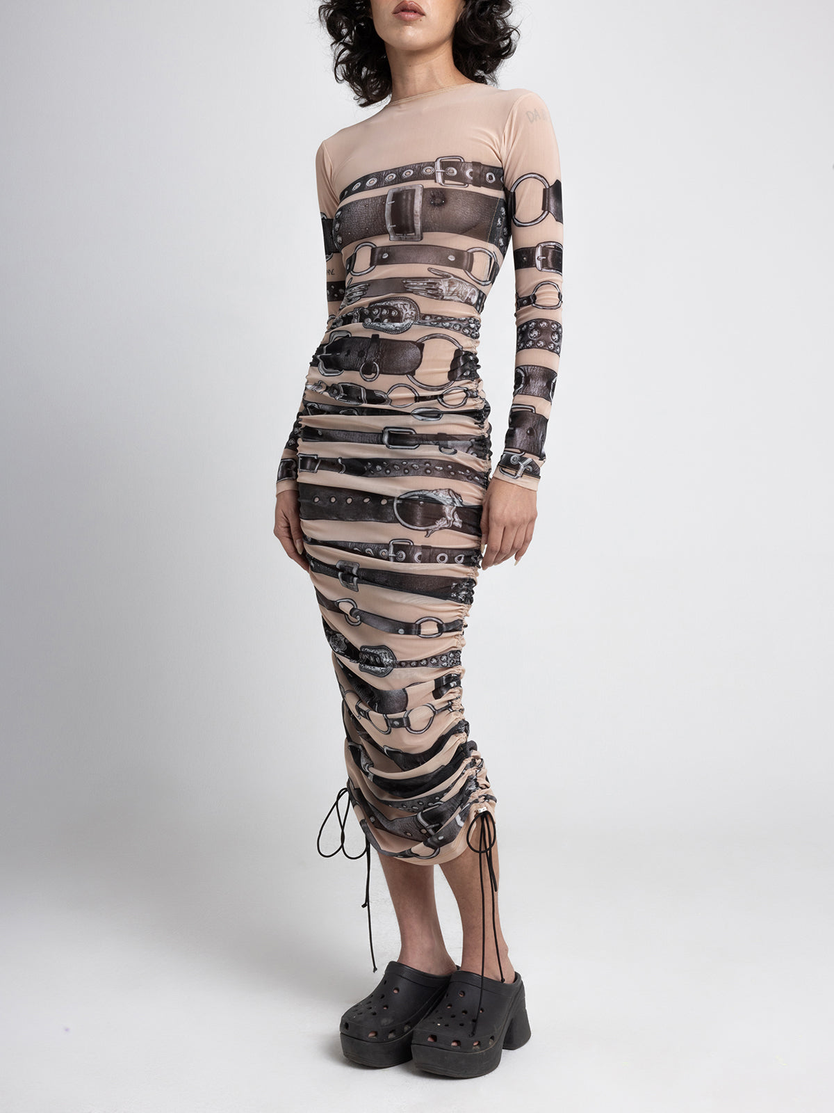 Mesh Belt Dress - Beige