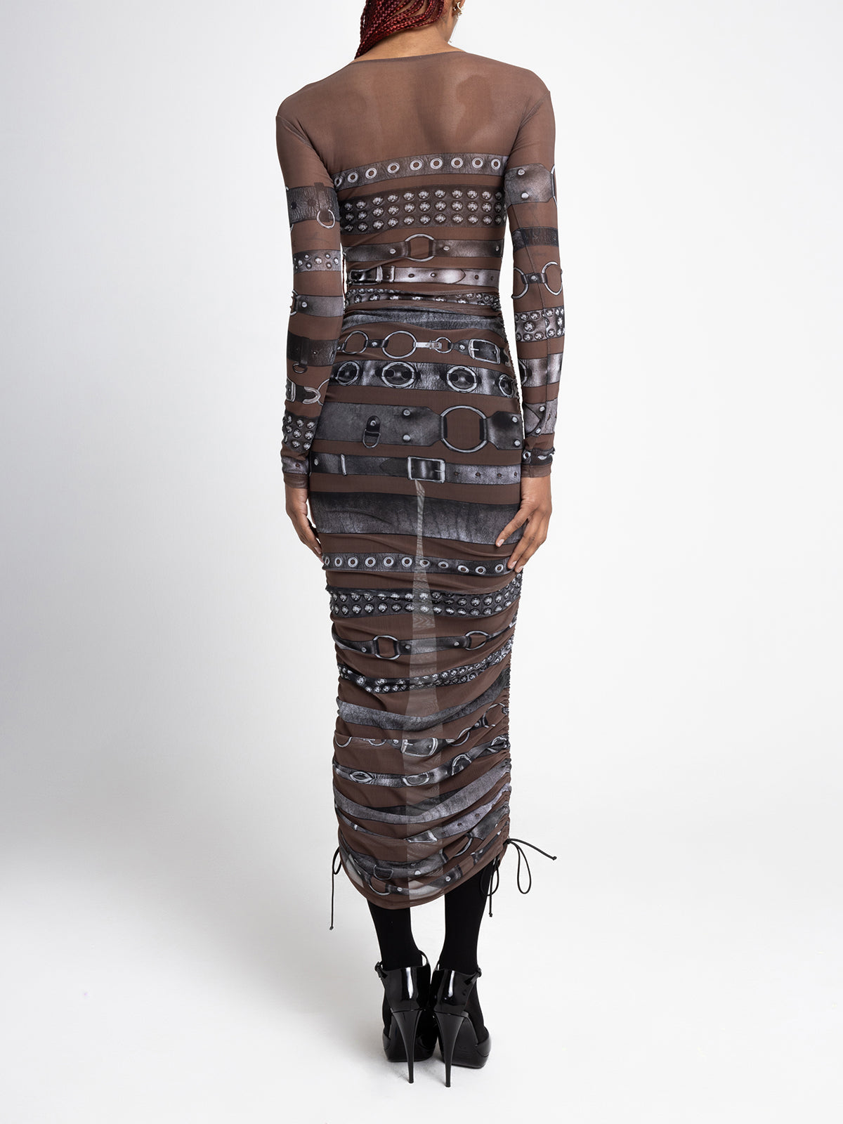 Mesh Belt Dress - Brown
