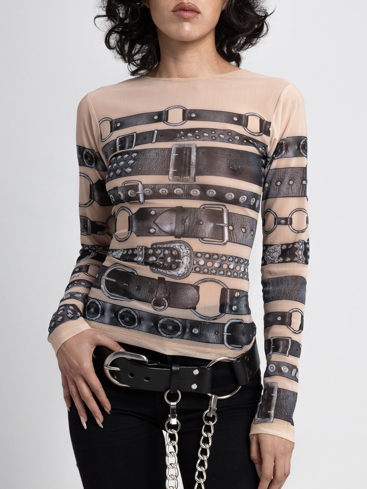 Mesh Belt Top - Beige
