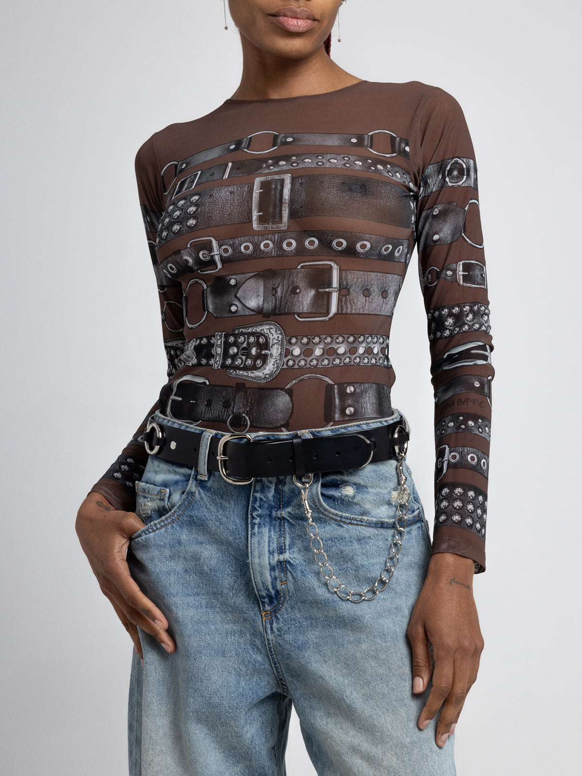 Mesh Belt Top - Brown