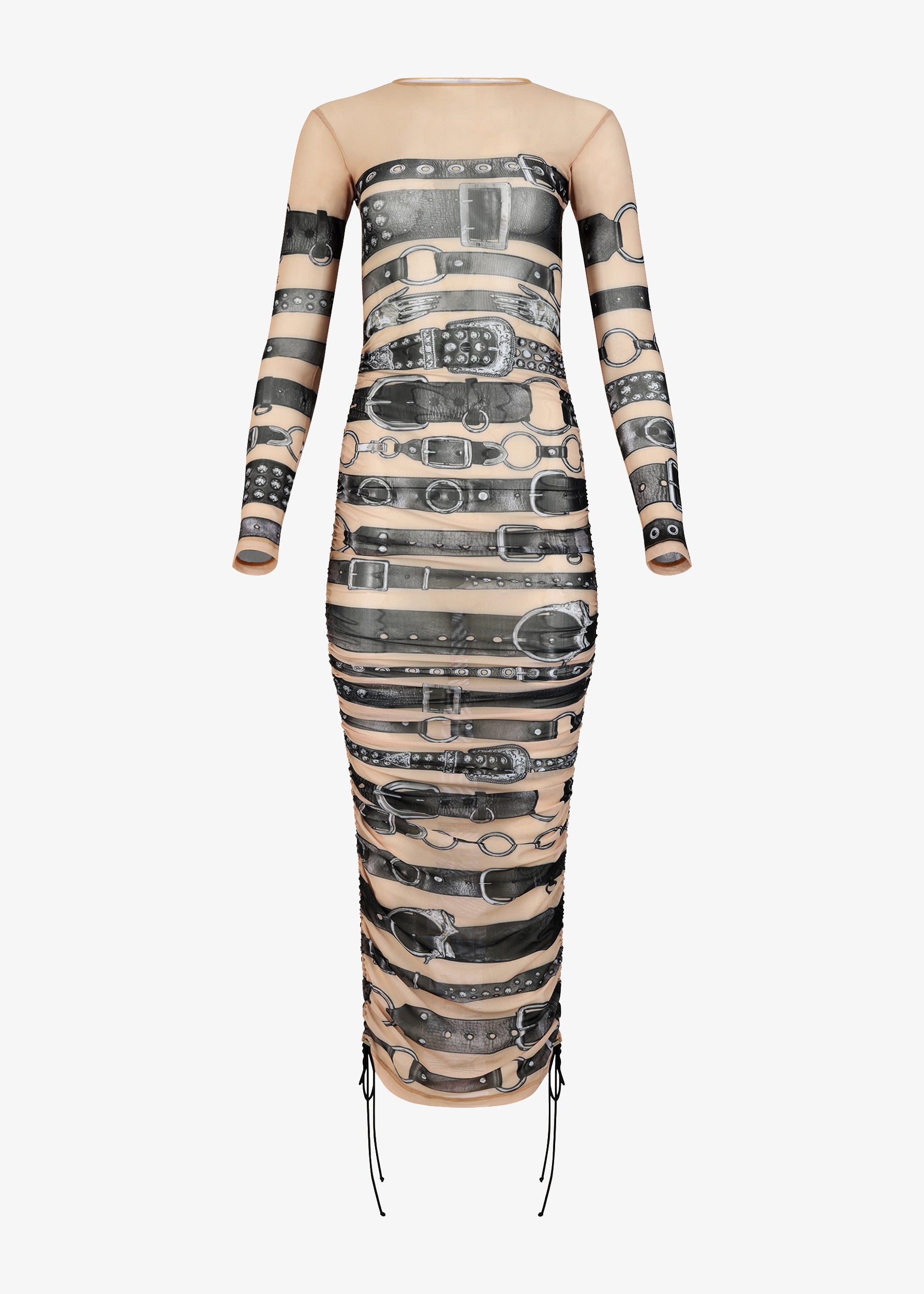 Mesh Belt Dress - Beige