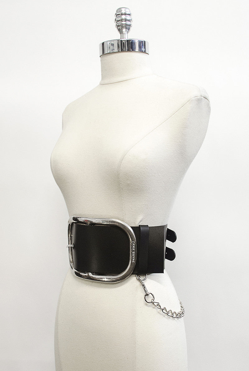 Oversized Buckle Belt with Chain